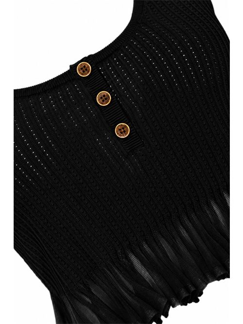 Top in maglia di viscosa à jour con fondo plissé Nero Elisabetta Franchi | TK74B61E2110